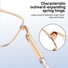 Dollger oversized square glasses detail showing metal frame durability