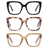 DOOViC 3-pack oversized reading glasses front view with blue light protection