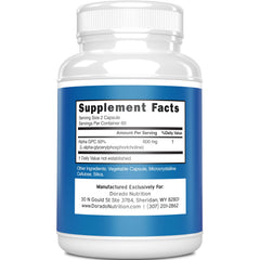 DORADO NUTRITION Alpha GPC capsules pouring view emphasizes convenience for memory and alertness