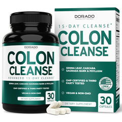 DORADO NUTRITION Colon Cleanse frente al bote, apoyo suave para la digestión diaria.