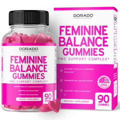 DORADO NUTRITION Feminine Balance gummies bottle supports daily comfort.