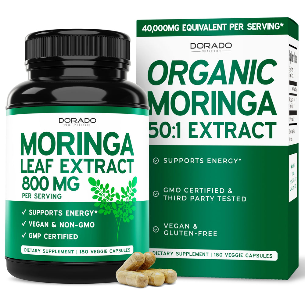 Dorado Nutrition Moringa: cápsulas de 800 mg para energía diaria.