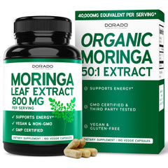 Dorado Nutrition Moringa: cápsulas de 800 mg para energía diaria.