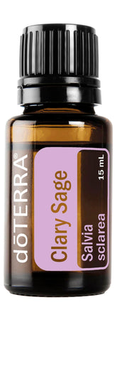 doTERRA Clary Sage 15ml bottle promoting calm mood and skin benefits.