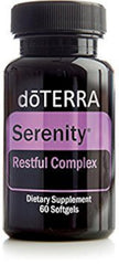 doTERRA Serenity Softgels bottle label, convenient nightly support for calm evenings.