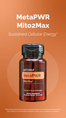 Close-up of the MetaPWR Mito2Max label highlights key metabolic cofactors.