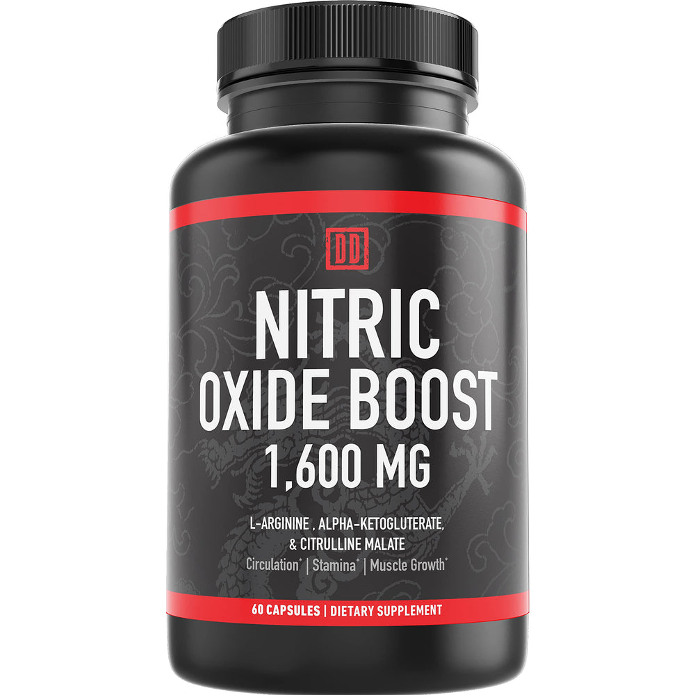 Double Dragon Organics Nitric Oxide Booster bottle front highlighting brand for daily energy support
