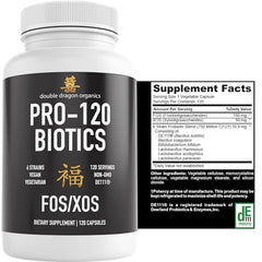 Double Dragon Organics Probiotics label close-up highlighting USA-made quality.