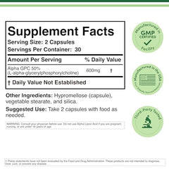 Double Wood Alpha GPC choline bottle front showing premium USA-made quality