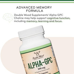 Double Wood Alpha GPC choline manufactured in USA badge signaling trusted production