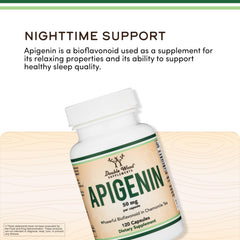 Gluten-free seal on Double Wood Apigenin bottle for allergen awareness