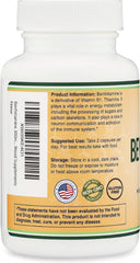 Label highlights non-GMO, gluten-free, and vegetarian-safe features for Double Wood Benfotiamine.