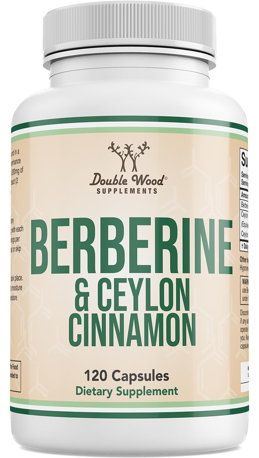 Double Wood Berberine with Ceylon Cinnamon bottle front showing a metabolism focus