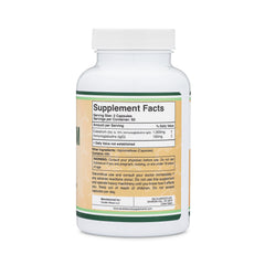 Double Wood Colostrum bottle label back highlights IgG content.