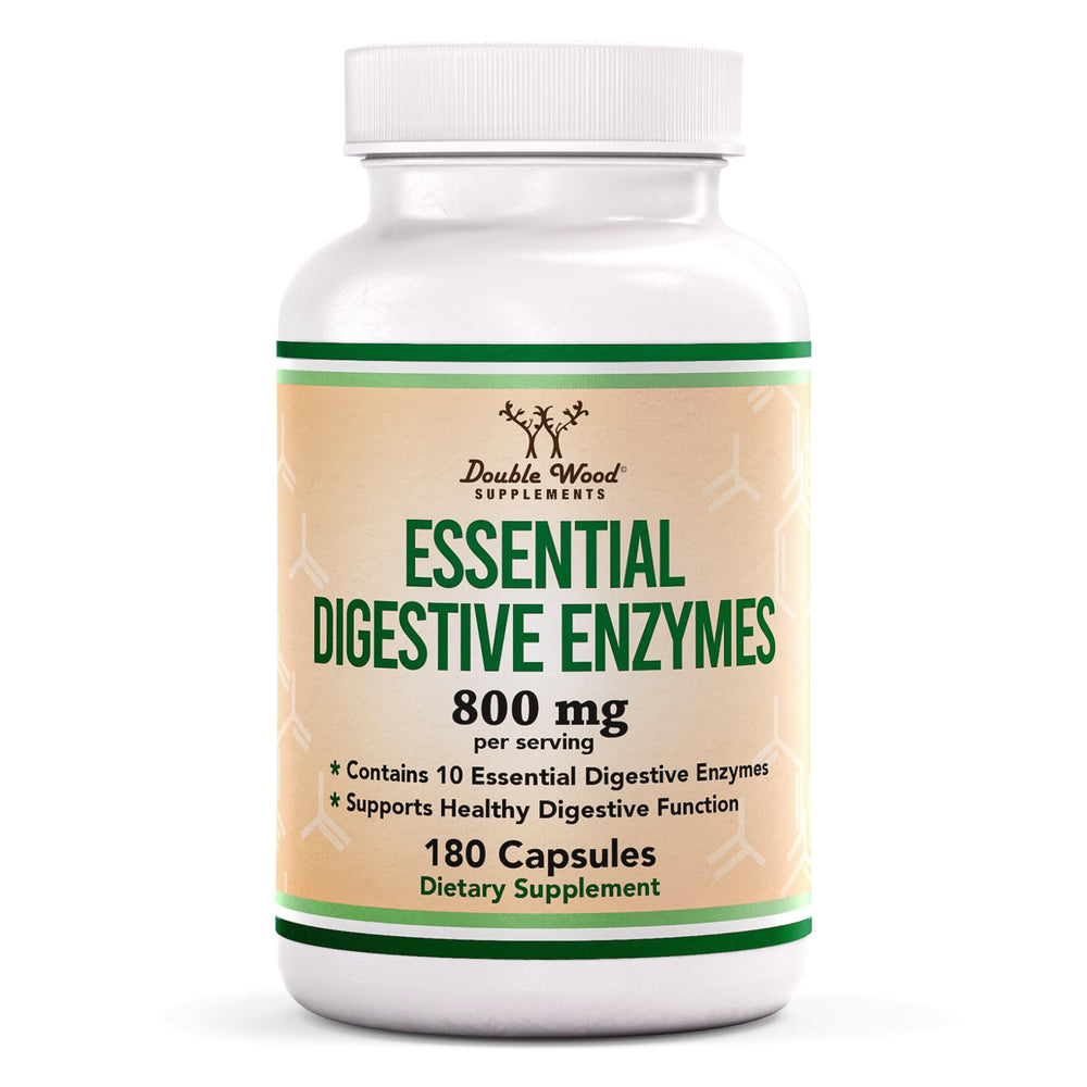 Double Wood Digestive Enzymes 800mg bottle promotes digestion after meals.