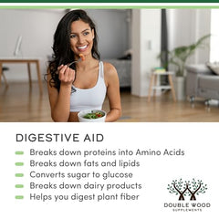 Double Wood Digestive Enzymes ingredients list view shows comprehensive enzyme coverage for meals.