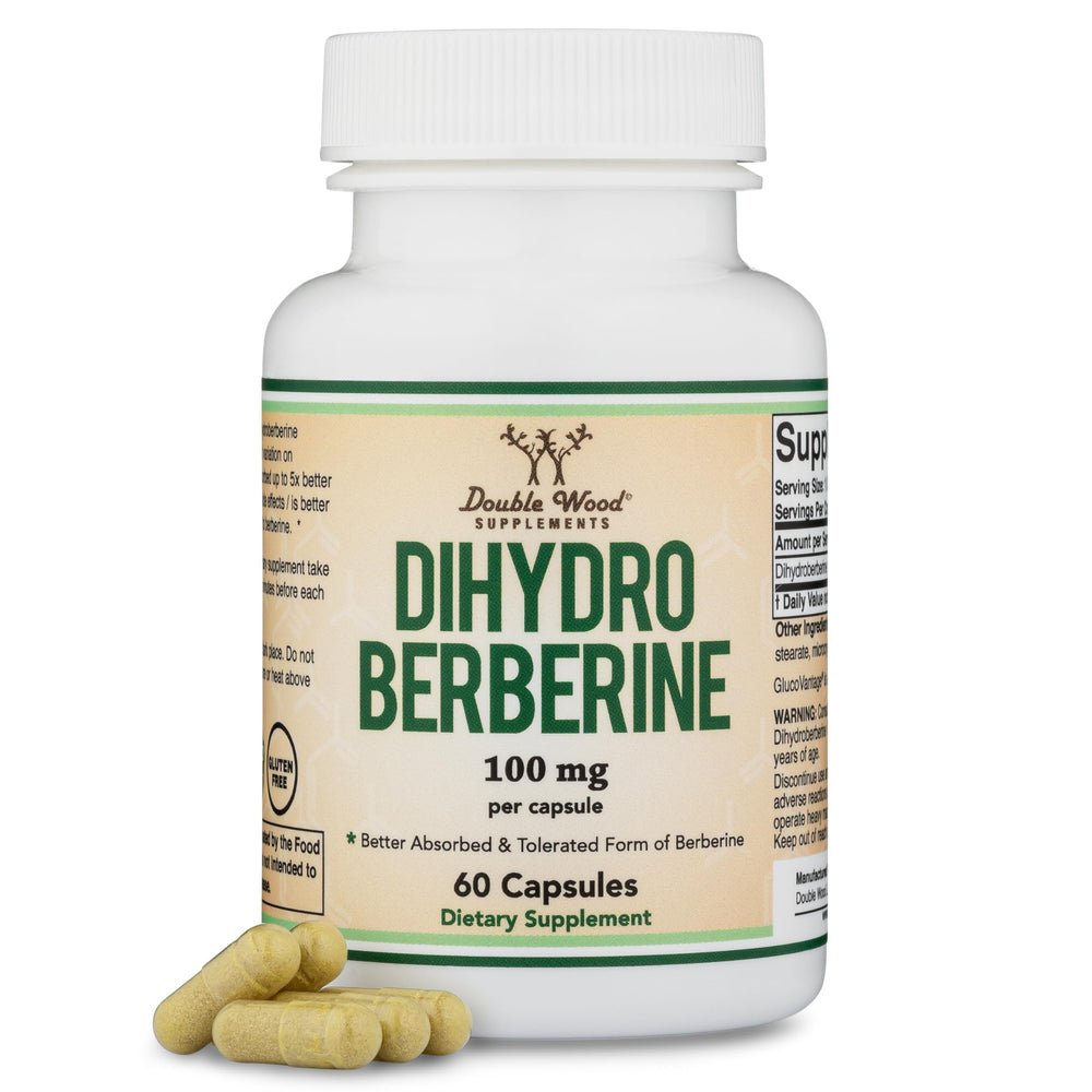 Double Wood Dihydroberberine bottle front shows premium formulation and trusted quality.