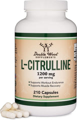 Double Wood L Citrulline bottle with 210 capsules visible for long-term use.