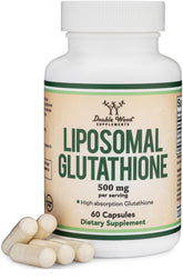 Double Wood Liposomal Glutathione bottle front showing vegan formula and packaging