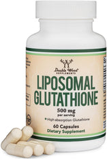 Double Wood Liposomal Glutathione bottle front showing vegan formula and packaging