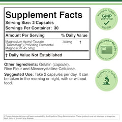 Double Wood Magnesium Acetyl-Taurate bottle front, easy-to-swallow capsules for cramps support