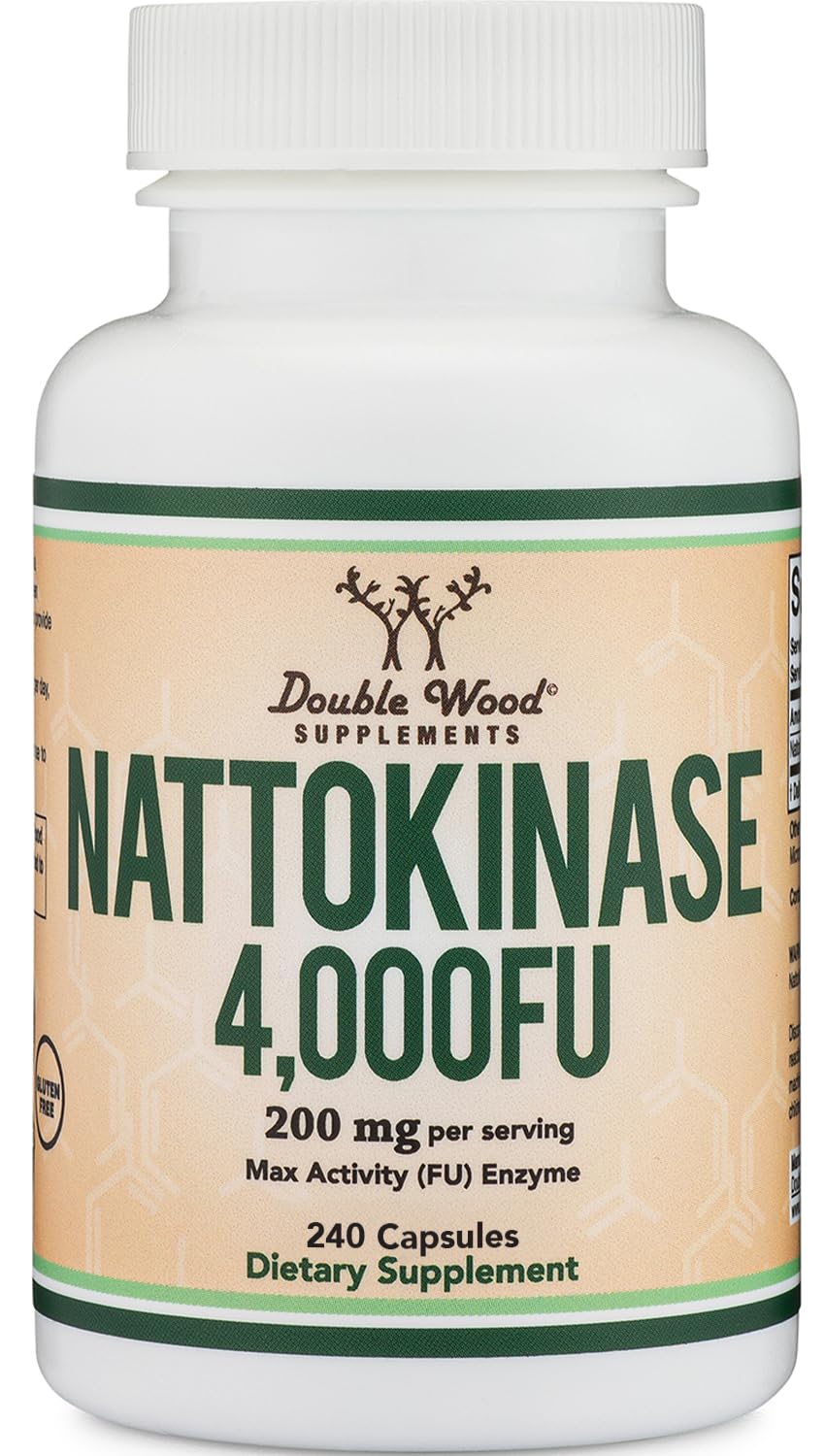 Double Wood Nattokinase bottle showing high-potency 4,000 FU formula for circulatory support.
