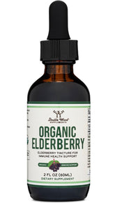 Double Wood Organic Elderberry Liquid bottle ready for daily immune support.