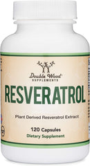 Double Wood Resveratrol 500mg bottle front, suggesting daily antioxidant support.