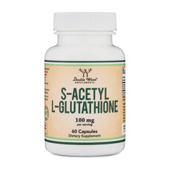 Double Wood S-Acetyl L-Glutathione bottle offering convenient antioxidant support