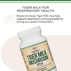 Tiger Milk Mushroom label showing vegan and non-GMO attributes