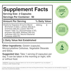 Double Wood Vitazyme label close-up highlighting enzyme blend supports nutrient absorption.