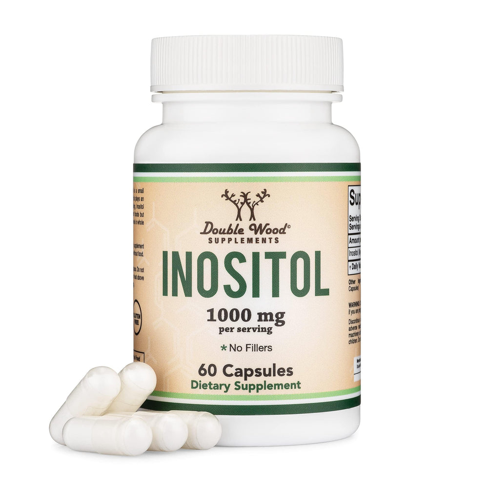 Double Wood Inositol botella frontal, cápsulas fáciles de usar para uso diario