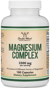 Double Wood MAG-8 bottle cap shows eight magnesium forms for daily wellness.