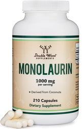 Double Wood Monolaurin bottle front label highlights 1,000 mg per serving.