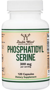 Double Wood Phosphatidylserine 300mg bottle with label promoting memory support and focus.
