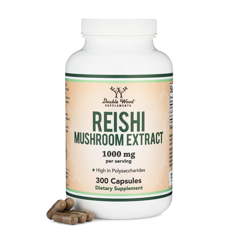 Double Wood Reishi capsules bottle for daily immune support.
