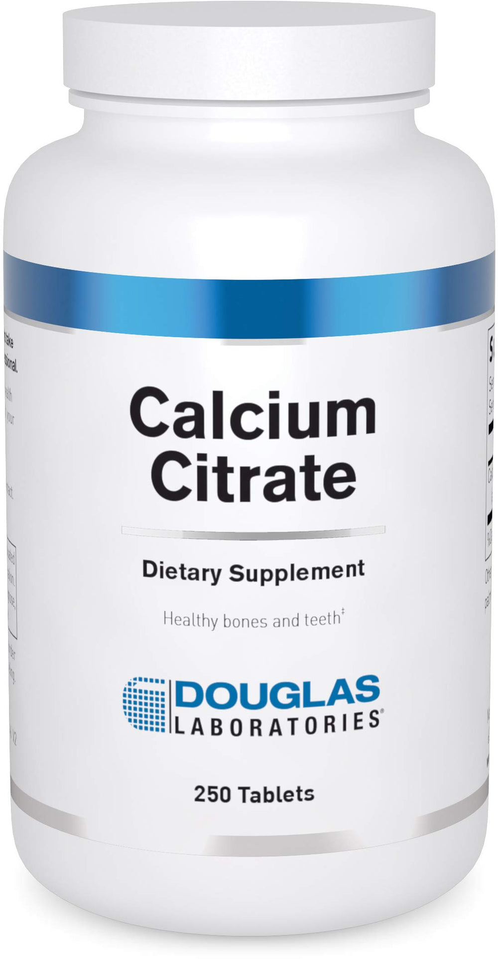 Douglas Laboratories Calcium Citrate bottle showing 250 mg calcium per tablet for bone support