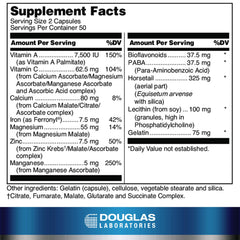 Douglas Laboratories Hair, Skin & Nail Plus capsules close-up for daily use and nourishment.