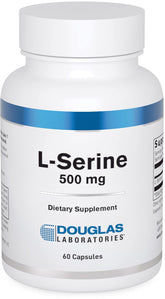 Douglas Laboratories L-Serine capsules on bottle label, supporting amino acid production.
