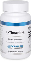 Douglas Laboratories L-Theanine capsule close-up showing a 100 mg dose for calm support
