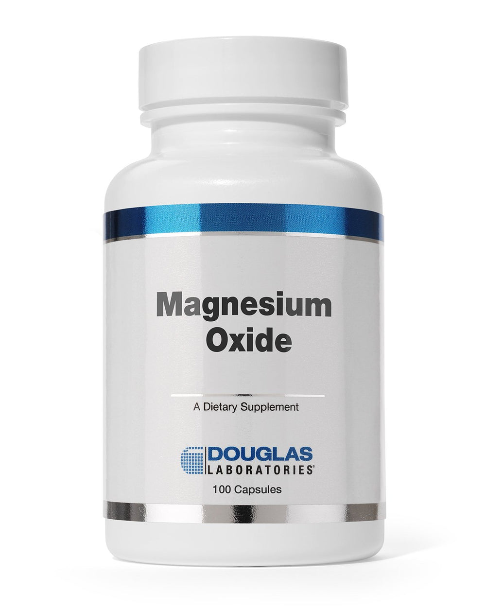 Douglas Laboratories Magnesium Oxide bottle showing seal for daily heart and bone support.