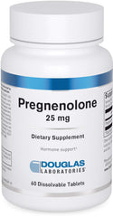 Douglas Laboratories Pregnenolone 25 mg tablets on front label indicating hormonal balance.