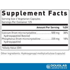 Douglas Laboratories MCC calcium capsules close-up highlighting convenient daily use for bone support.