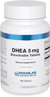 Douglas Laboratories DHEA 5 mg dissolvable tablet on bottle showing product design and benefits