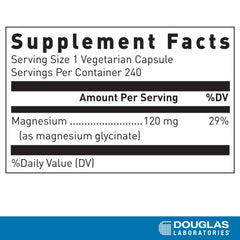 Douglas Laboratories Magnesium Glycinate tablets close-up highlighting easy-to-swallow form