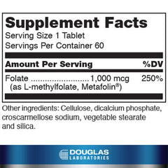Douglas Laboratories Metafolin 5-MTHF tablets, 1000 mcg per serving.