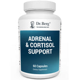 Dr. Berg Adrenal & Cortisol Capsules bottle front with label and key ingredients.