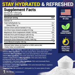Dr. Berg electrolyte powder packets dissolving in water for quick, clear hydration.
