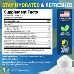 Dr. Berg Lemonade powder dissolving in water for refreshing sip.