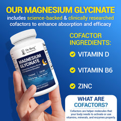 Close-up of Dr. Berg magnesium glycinate capsules highlighting high absorption.